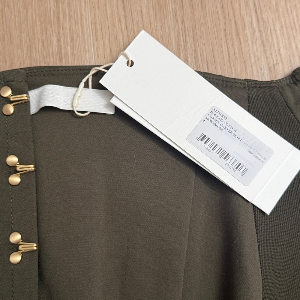 Dion Lee Olive Green Mini Skirt with Gold Hardware & Garter Straps - Picture 3 of 4